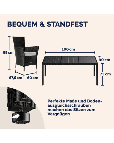 Gartenmöbel Set 9-tlg. Polyrattan WPC-Tisch Schwarz