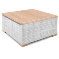 Garland Polyrattan Tisch Havanna Weiß Grau mit Teakholz Platte