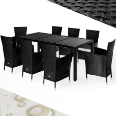 Polyrattan Sitzgruppe | 9-tlg. | WPC-Tischplatte | Schwarz/Creme