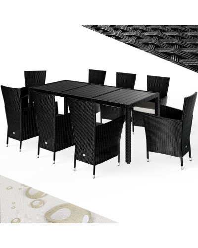 Gartenmöbel Set 9-tlg. Polyrattan WPC-Tisch Schwarz