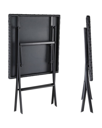 Polyrattan Balkonset 3-tlg Schwarz klappbar