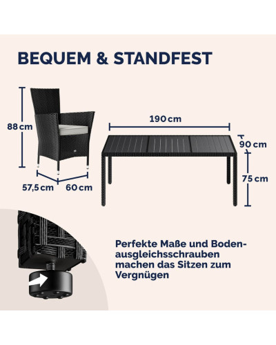 Gartenmöbel Set 9-tlg. Polyrattan WPC-Tisch Schwarz