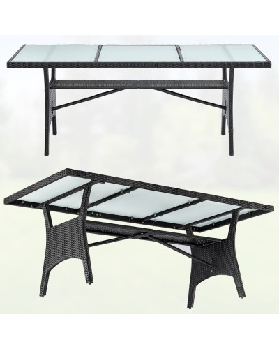 Black Polyrattan Garden Table 190 by 90 Centimetres