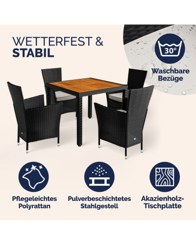 Gartenmöbel Set 5-tlg. Polyrattan Korfu Akazie