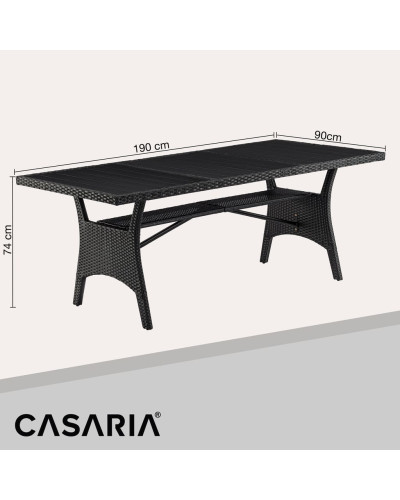 Gartentisch Polyrattan Kunststoff Schwarz 190 Zentimeter