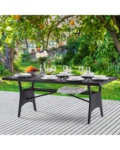 Gartentisch Polyrattan Kunststoff Schwarz 190 Zentimeter