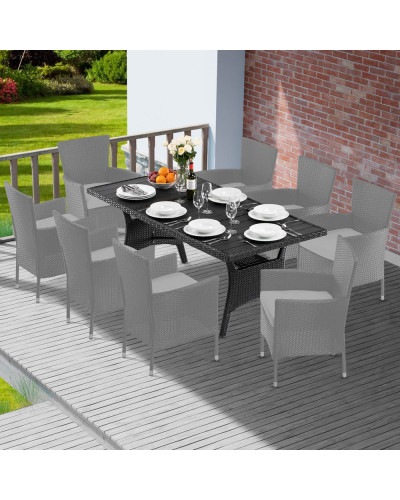 Gartentisch Polyrattan Kunststoff Schwarz 190 Zentimeter