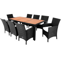 Rattan Dining Set | Rome | 9-Piece | Acacia Wood Top | Black