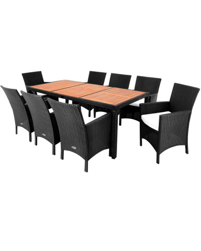 Gartenmöbel Set 9-tlg. Polyrattan Akazie Rom Schwarz