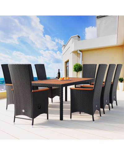Gartenmöbel Set 9-tlg. Polyrattan Verstellbar Schwarz