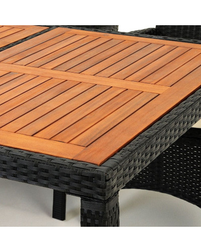 Gartenmöbel Set 9-tlg. Polyrattan Akazie Rom Schwarz