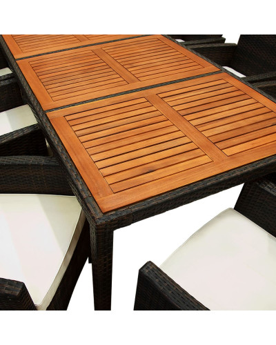 Gartenmöbel Set 9-tlg. Polyrattan Akazie Rom Braun