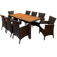 Polyrattan Sitzgruppe | Rom | 9-tlg. | Akazienholz-Tisch | Braun
