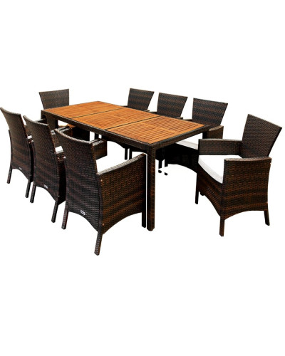 Gartenmöbel Set 9-tlg. Polyrattan Akazie Rom Braun