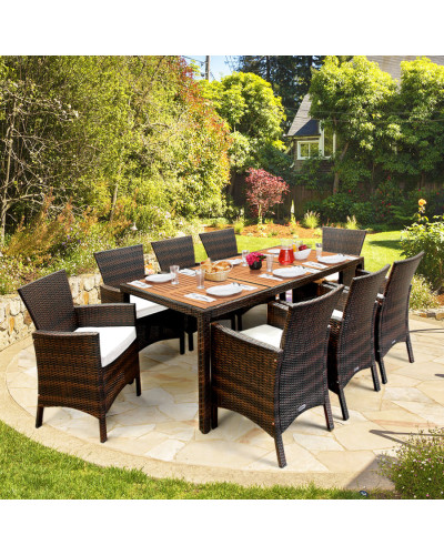 Gartenmöbel Set 9-tlg. Polyrattan Akazie Rom Braun