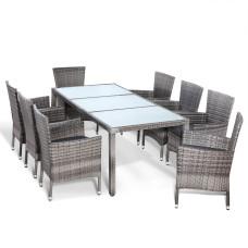Polyrattan Sitzgruppe | 9-tlg. | Stapelbare Stühle | Grau/Anthrazit