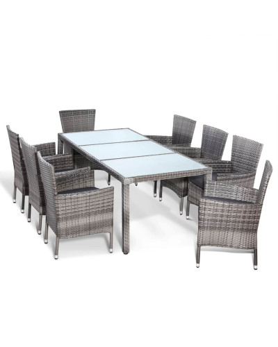 Gartenmöbel Set 9-tlg. Polyrattan Stapelbar Grau