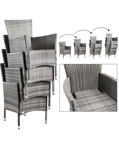 Gartenmöbel Set 9-tlg. Polyrattan Stapelbar Grau