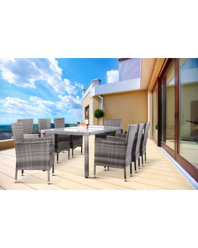 Gartenmöbel Set 9-tlg. Polyrattan Stapelbar Grau