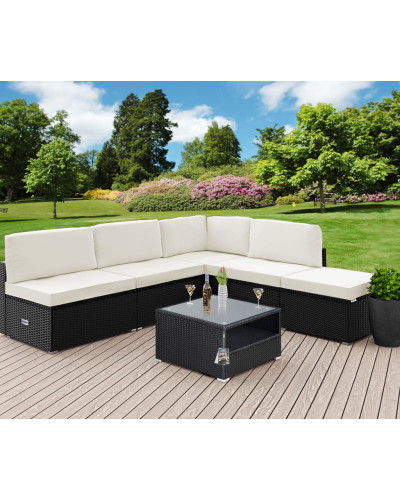 Polyrattan Ecklounge Schwarz mit Kissenbox