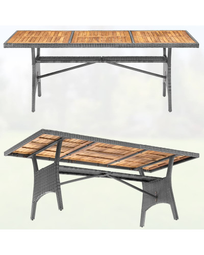 Gartentisch Polyrattan Akazie Grau 190 Zentimeter