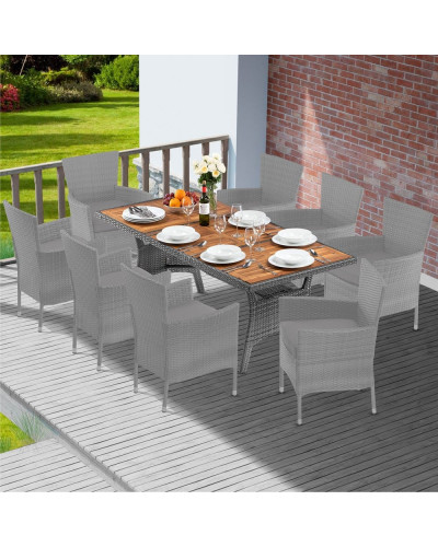 Gartentisch Polyrattan Akazie Grau 190 Zentimeter