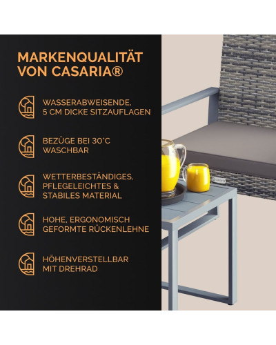 CASARIA Polyrattan Sitzgruppe 3-tlg Grau