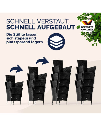 Gartenmöbel Set 9-tlg. Polyrattan WPC-Tisch Schwarz