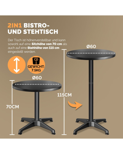 Stehtisch zwei Stück Set Aluminium Schwarz klappbar