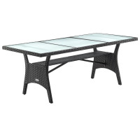 Polyrattan Dining Table Takeo | Black | 190x90cm | 5mm Glass Top