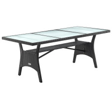 Polyrattan Gartentisch Takeo | Schwarz | 190x90cm | Glasplatte 5mm