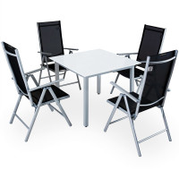 Alu Sitzgruppe Bern 5-tlg. | Silber | Milchglas | Wetterfestes Set