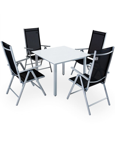 5-Piece Alu Dining Set Bern Frosted Glass