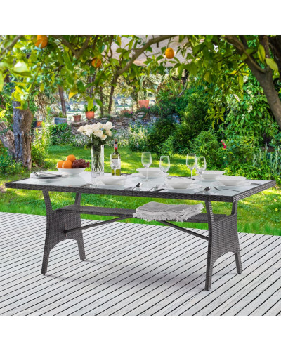 Gartentisch Rattan Glasplatte Grau 190 mal 90 Zentimeter