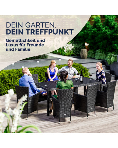 Gartenmöbel Set 9-tlg. Polyrattan WPC-Tisch Schwarz