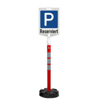 Mobiler Kettenpfosten mit Schild "Reserviert" und schwerem Fuß | Rot