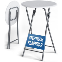 Stehtisch klappbar | Holzdekor Weiß Ø60cm | H110cm | Platzsparend