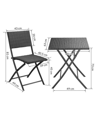 Polyrattan Balkonset 3-tlg Schwarz klappbar