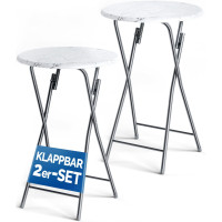 Stehtisch 2er-Set | Marmoroptik Weiß | Ø60cm H110cm | Klappbar