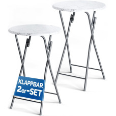 Stehtisch 2er-Set | Marmoroptik Weiß | Ø60cm H110cm | Klappbar