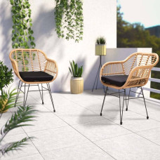 Korbsessel Bali 2er Set | Polyrattan Natur | Inklusive Kissen