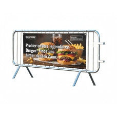 Crowd Control Barrier with Advertising Banner | Hot-dip Galvanized | L: 2470mm, H: 1090mm