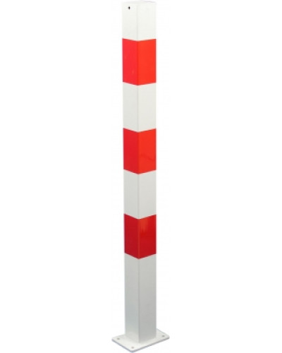 Absperrpfosten Ø 70x70 mm mit Fußplatte zum Aufdübeln und roter Folie
