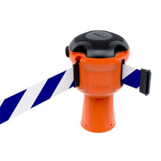 Gurtbandkassette Skipper 9m | Orange, blau-weiße Absperrung