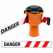 Gurtbandkassette Skipper 9m | Orange, rot-weißes Warnband „DANGER“