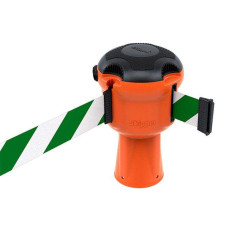 Gurtbandkassette Skipper 9m | Orange, grün-weiße Absperrung