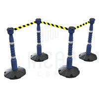 Skipper 27m Retractable Safety Barrier Kit | Blue 4 Posts | Black/Yellow Chevron
