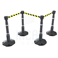 Skipper 27m Retractable Safety Barrier Kit | Silver 4 Posts | Black/Yellow Chevron