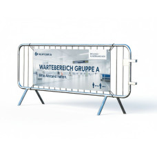 Crowd Control Barrier Type E with Advertising Banner | Hot-dip Galvanized | L: 2470mm, H: 1090mm