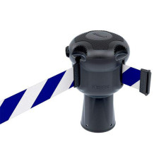 Gurtbandkassette Skipper 9m | Silber, blau-weiße Absperrung